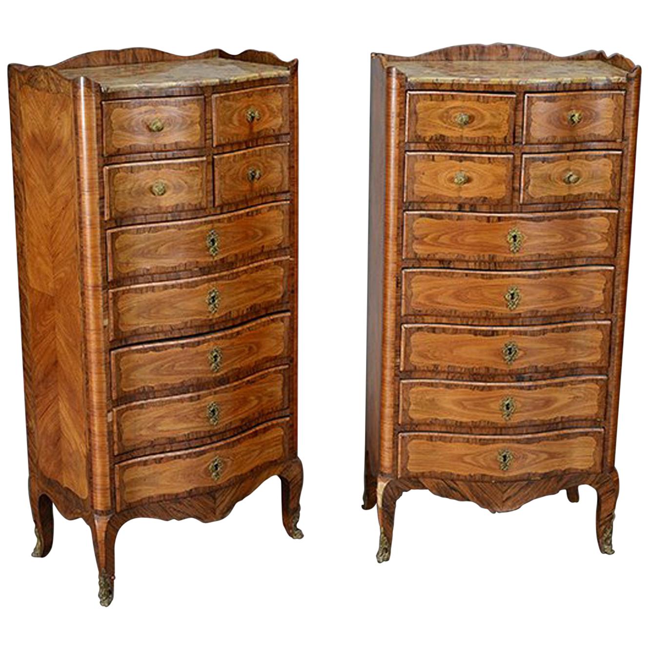 Pair of French Louis XV Style Tall Chests Semainier, 19th Century