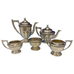 Durgin Sterling Silver Tea Set West Point 1919 5-piece with Acanthus Leaf Border