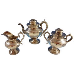 Salisbury and Co Coin Silver Tea Set of 3-Piece 3-D Applied Leaf Berry Finials