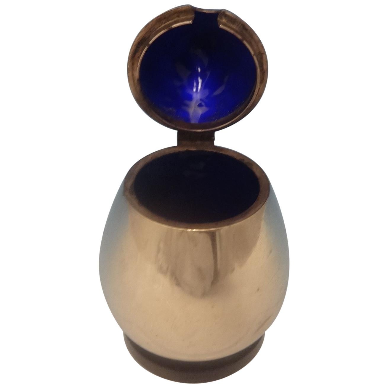 Evald Nielsen Danish Sterling Silver Mustard Pot with Cobalt Blue Enamel