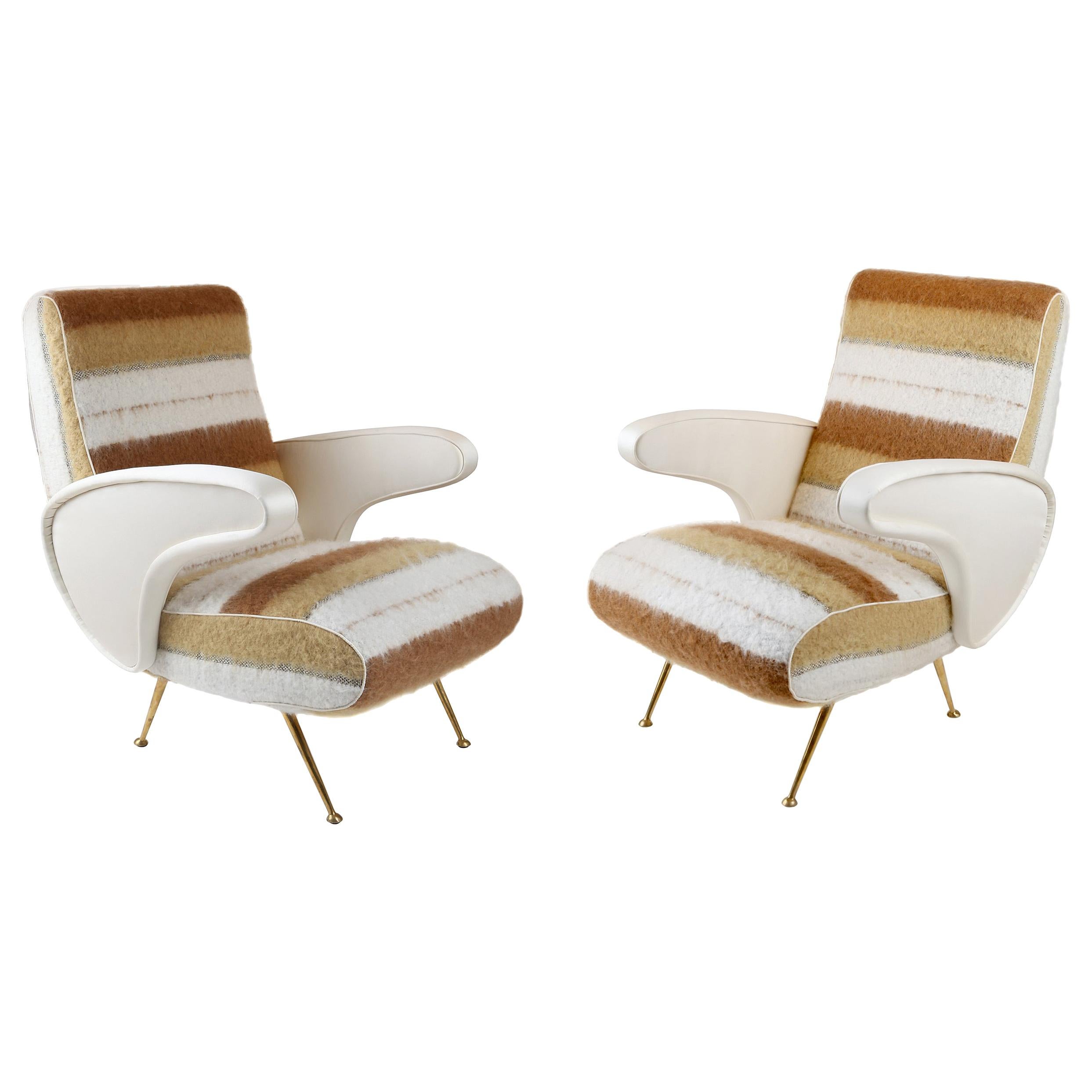 Pair of Mid-Century Modern Italian Chairs Upholstered in Textured Wool Fabric