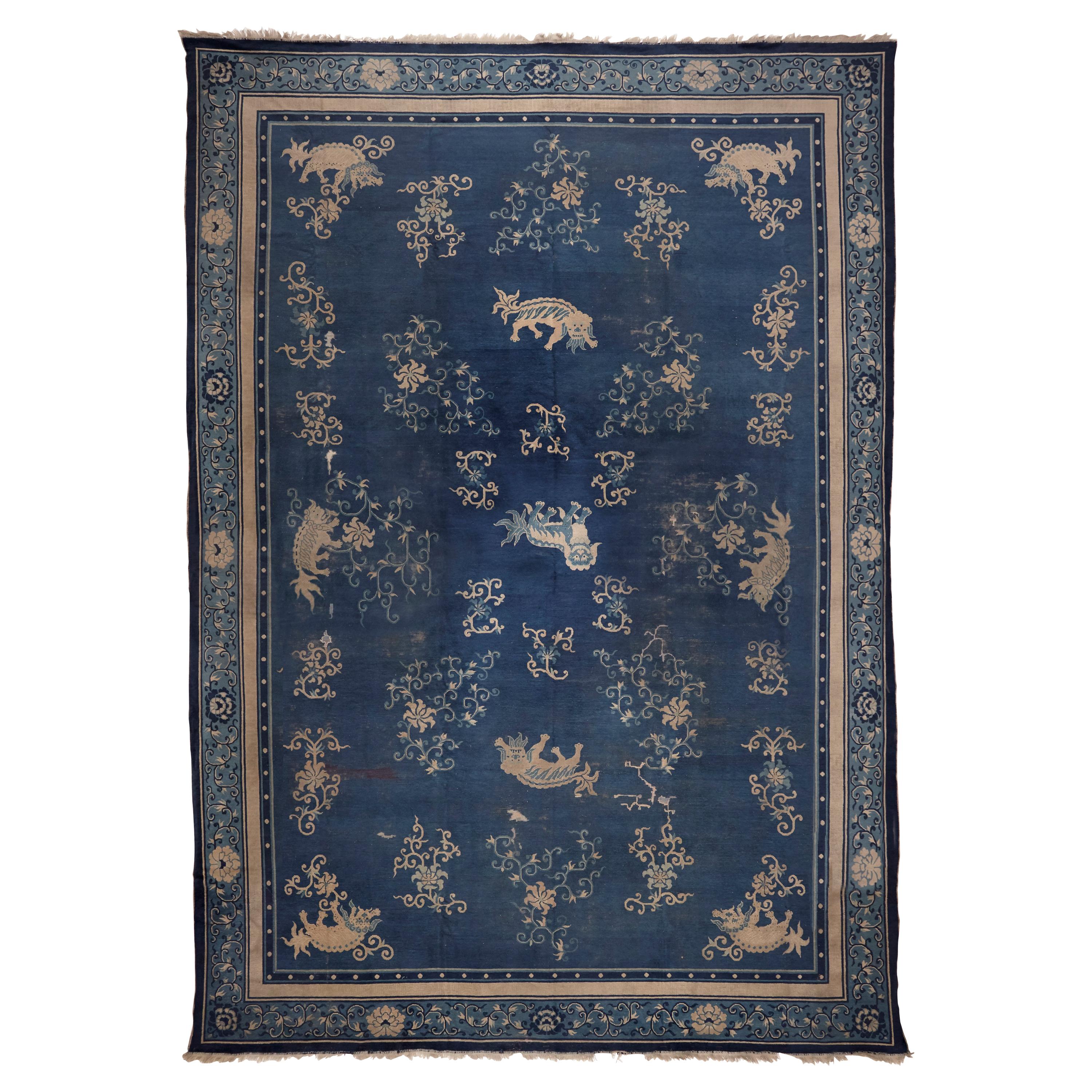 Ningshia, Chinese Export, Hand Knotted Wool, Antique Rug, circa 1890