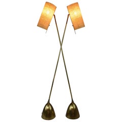 De-Light F2  Articulating Brass Wicker Floor Lamp, Flow Collection