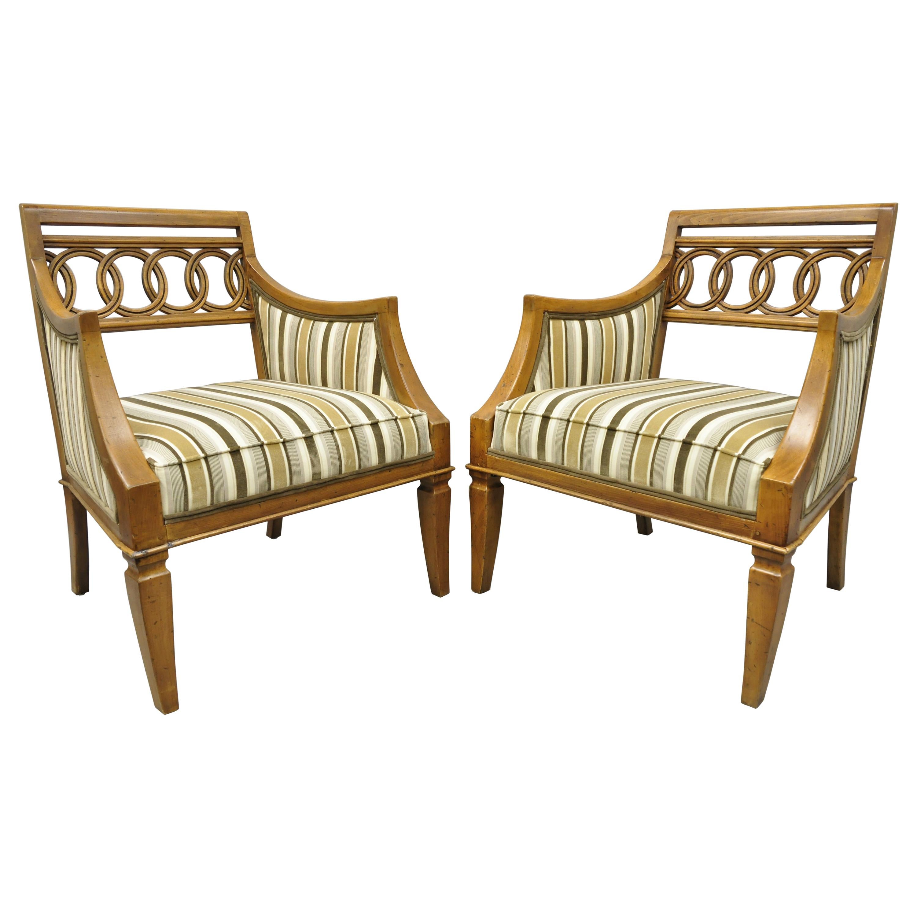 Pair of Hollywood Regency French Style Carved Spiral Back Armchairs