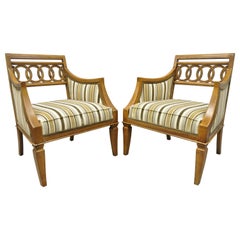 Retro Pair of Hollywood Regency French Style Carved Spiral Back Armchairs