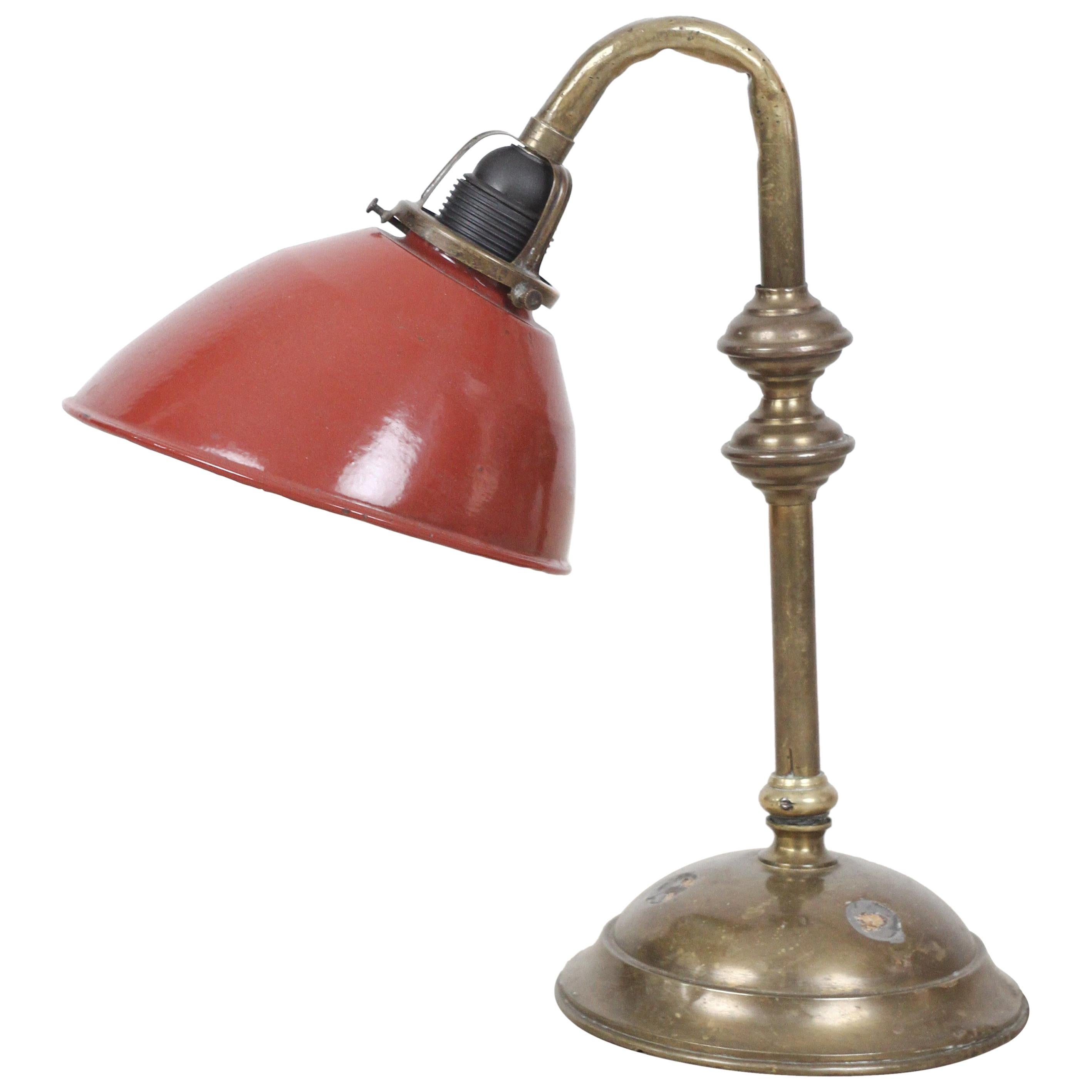 Copper Desk Lamp with Burgundy Enameled Shade, 1920s For Sale