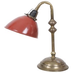 Antique Copper Desk Lamp with Burgundy Enameled Shade, 1920s