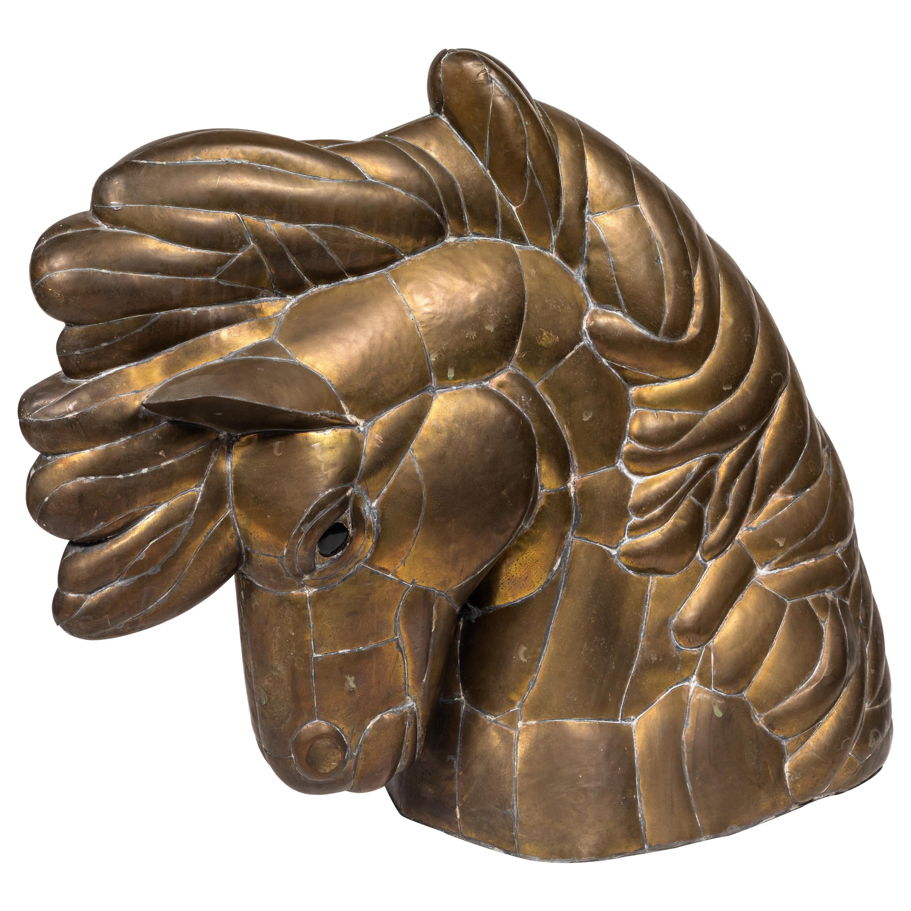 Horse Head Sculpture in Pieced Brass