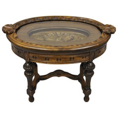 Antique Walnut Jacobean Style Small Coffee Display Table Shell & Mermaid Carving