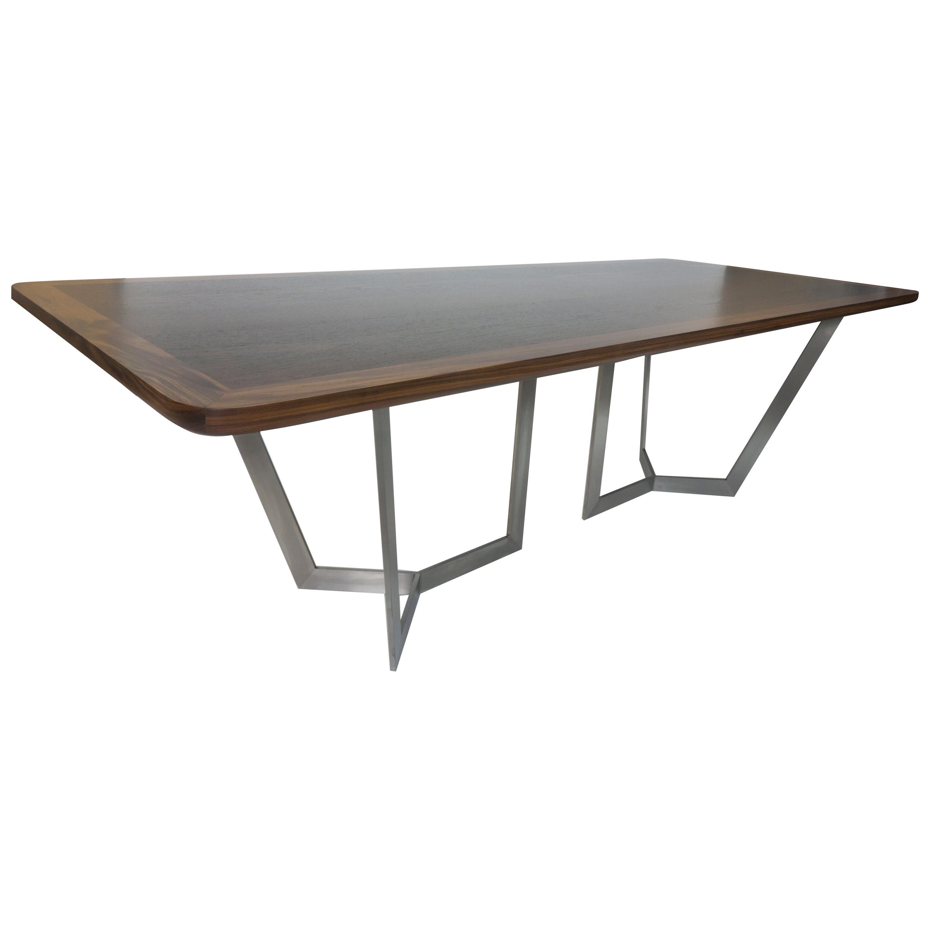 Modern Dining Room Table with Wooden Top and Stainless Finished Legs For Sale