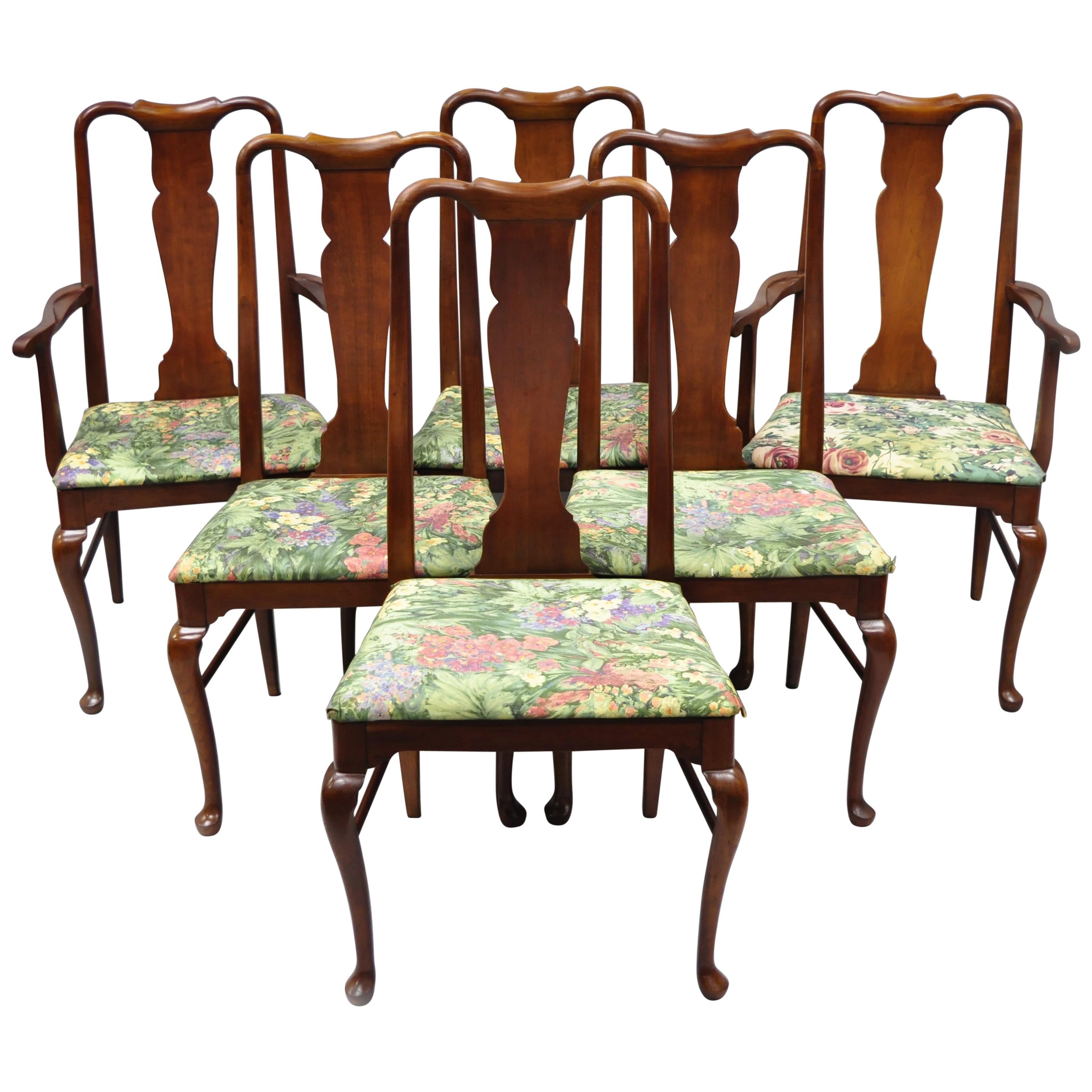 6 Vintage Thomasville Queen Anne Style Solid Cherrywood Dining Chairs