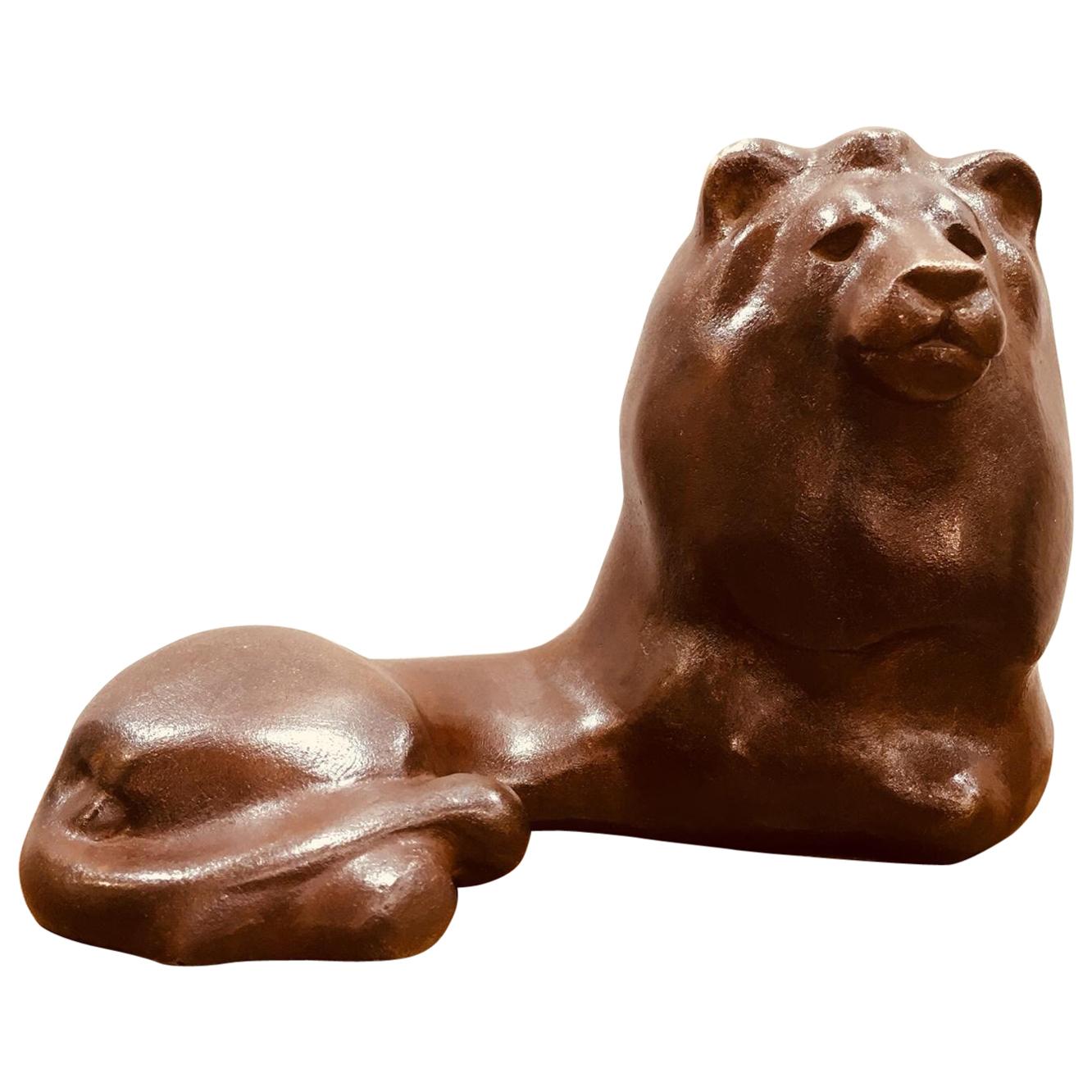 1990s Claude Lhoste Bronze Sculpture "Lion", Fonderie Monnaie De Paris For Sale