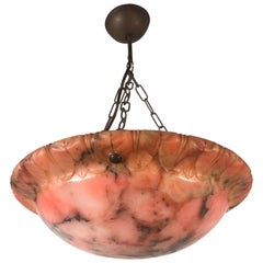 Beautiful Design, Hand Carved Leaf Pattern & Colorful Antique Alabaster Pendant
