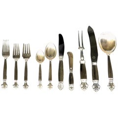 Vintage Near Complete Danish Silver Flatware Service for 12 by Georg Jensen, Denmark   