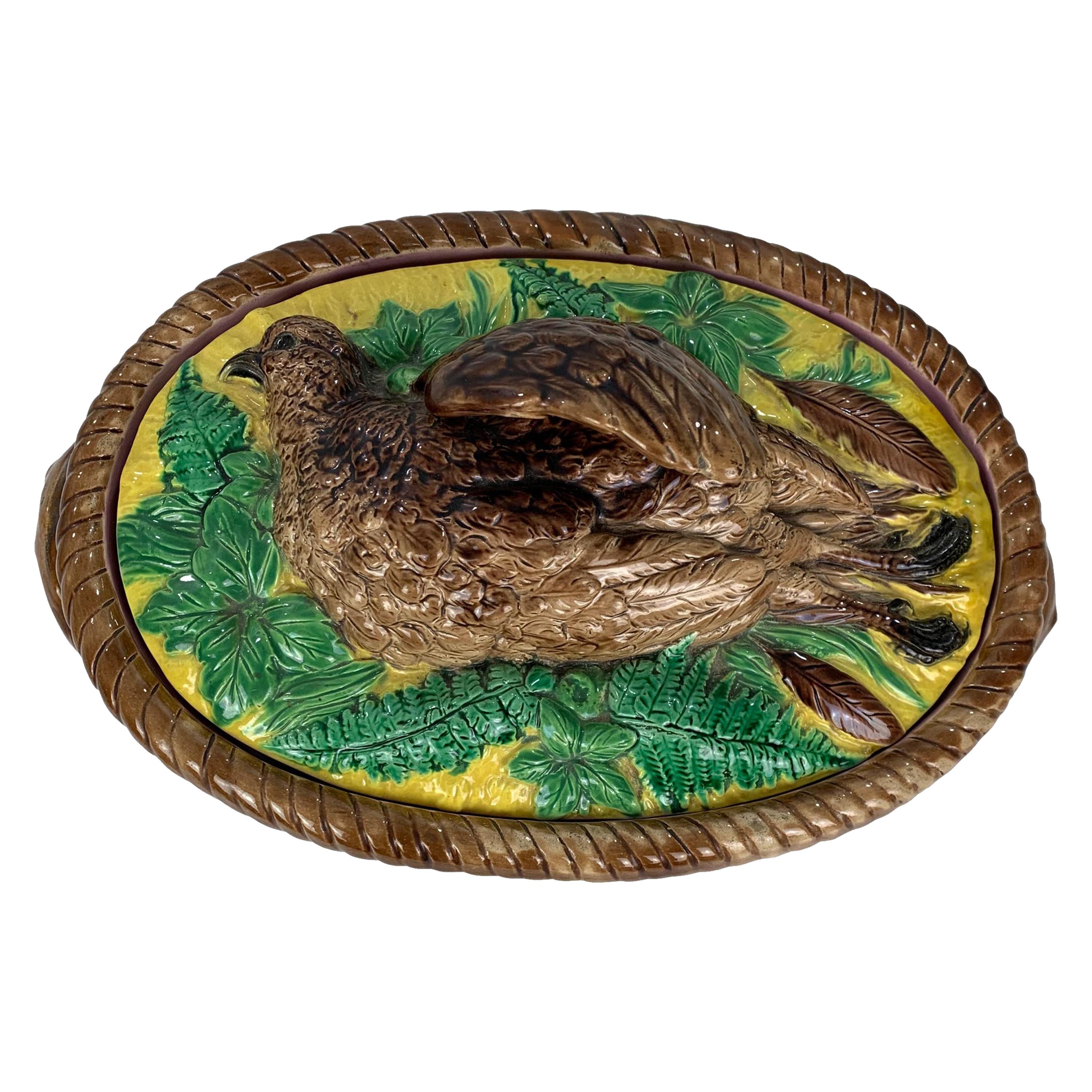 Majolica Partridge Game Pie Dish at 1stDibs