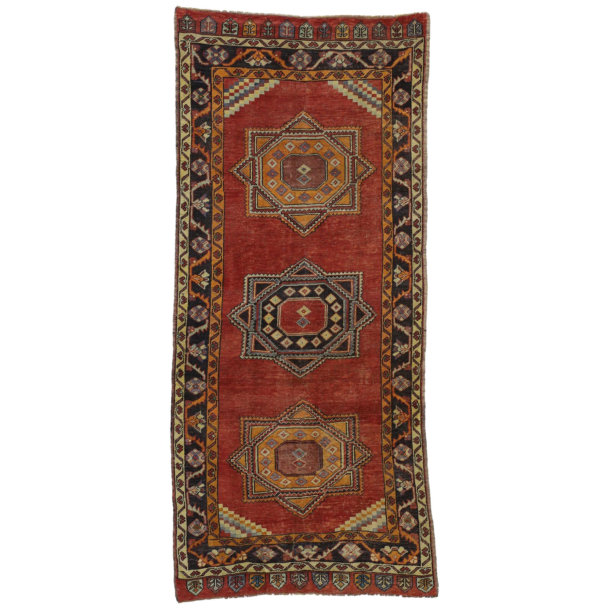 Vintage Turkish Oushak Hallway Runner with Craftsman Tribal Style For Sale
