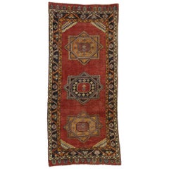 Alfombra de Pasillo Turca Oushak Vintage de Estilo Tribal Artesano
