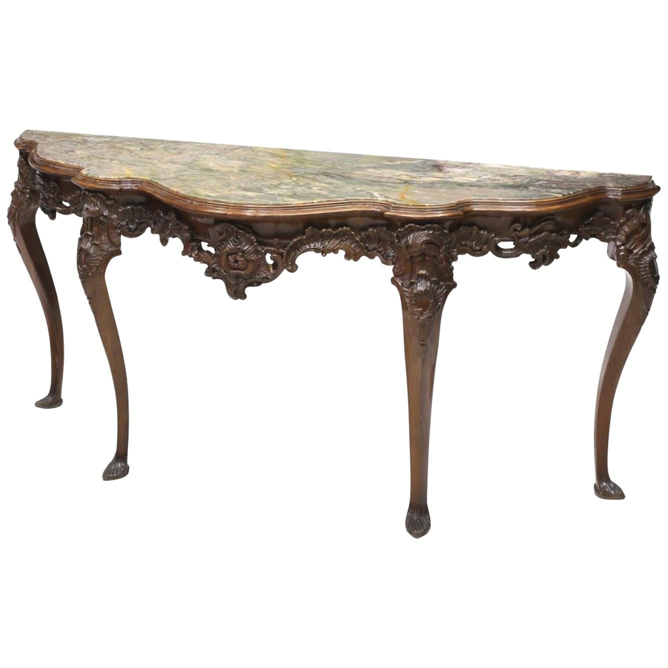 Italian Carved Walnut Long Console, 19th Century