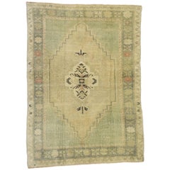 Vintage Turkish Oushak Rug with Gustavian Swedish Style, Pale Subtle Tones