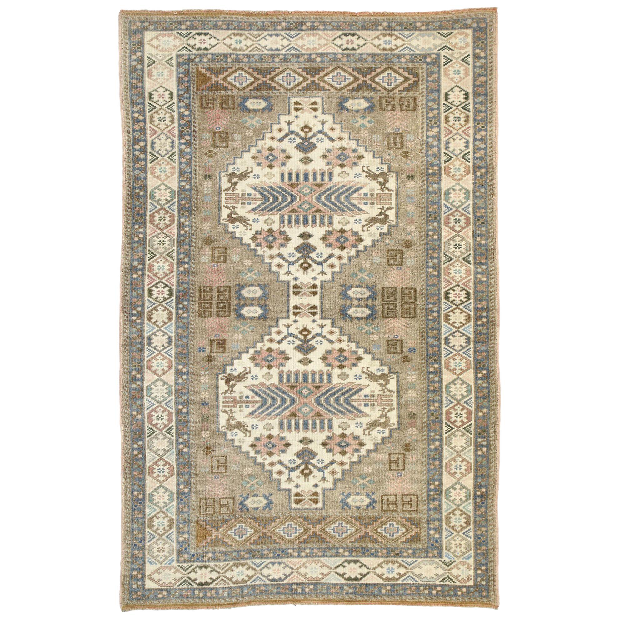Vintage Turkish Oushak Rug with French Country Tribal Style For Sale