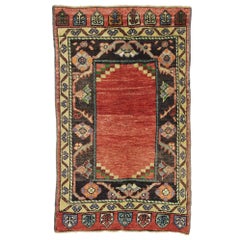 Vintage Turkish Oushak Small Area Rug with Art Deco Style