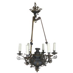 19th Century Six-Light French Chandelier with Cherubs and Fleur-de-Lis