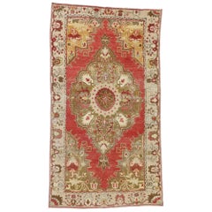 Rustic Rococo Style Distressed Retro Turkish Oushak Rug, Entry or Foyer Rug