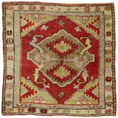 Retro Turkish Oushak Rug with Baroque Style, Small Square Accent Rug