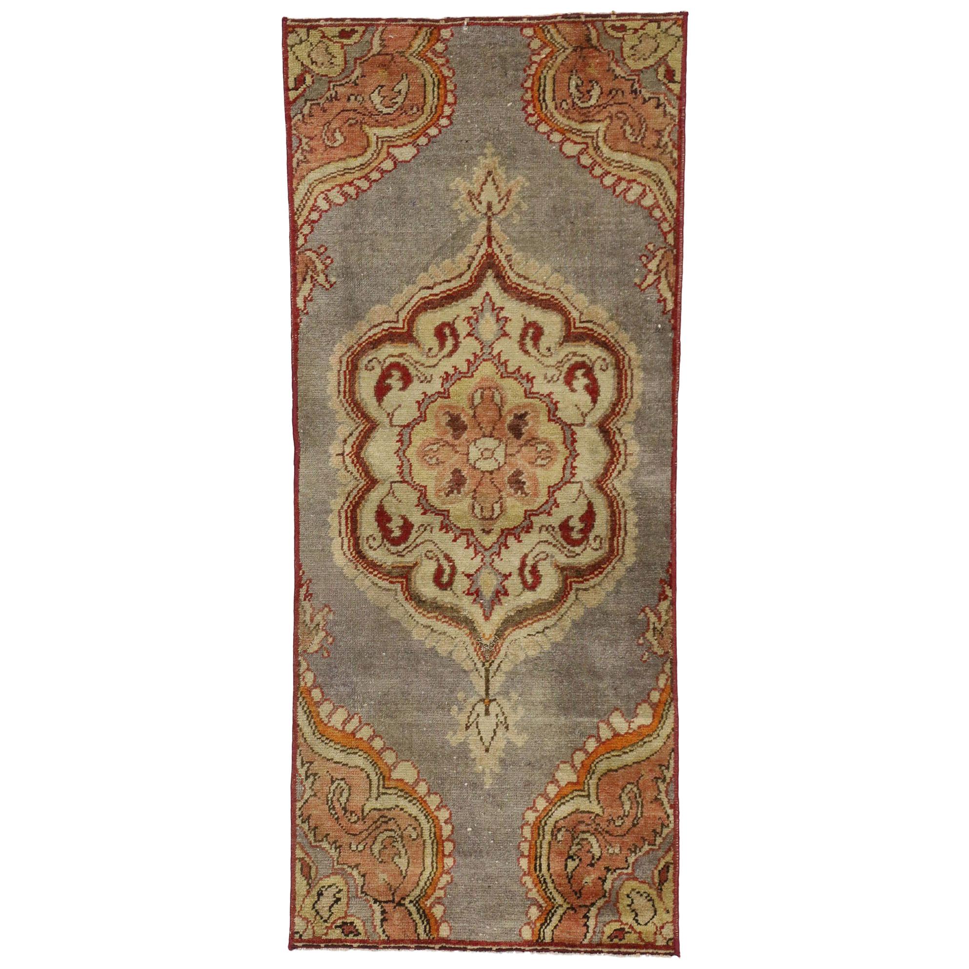 Vintage Turkish Oushak Rug, Jacobean Style Accent Rug For Sale