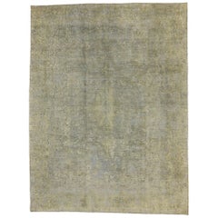 Distressed Vintage Turkish Industrial Area Rug with Rustic Gustavian Style