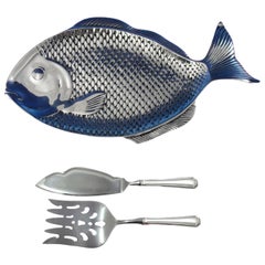 Wilton Armetale Large Fish Tray and 2-Pc Fairfax by Gorham Sterling Serving Set