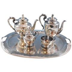 Vintage Mexican Sterling Silver Tea Set 4-Piece with Tray