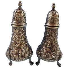 Vintage Repousse by Kirk Sterling Silver Salt and Pepper Shakers 2-Piece with Monogram