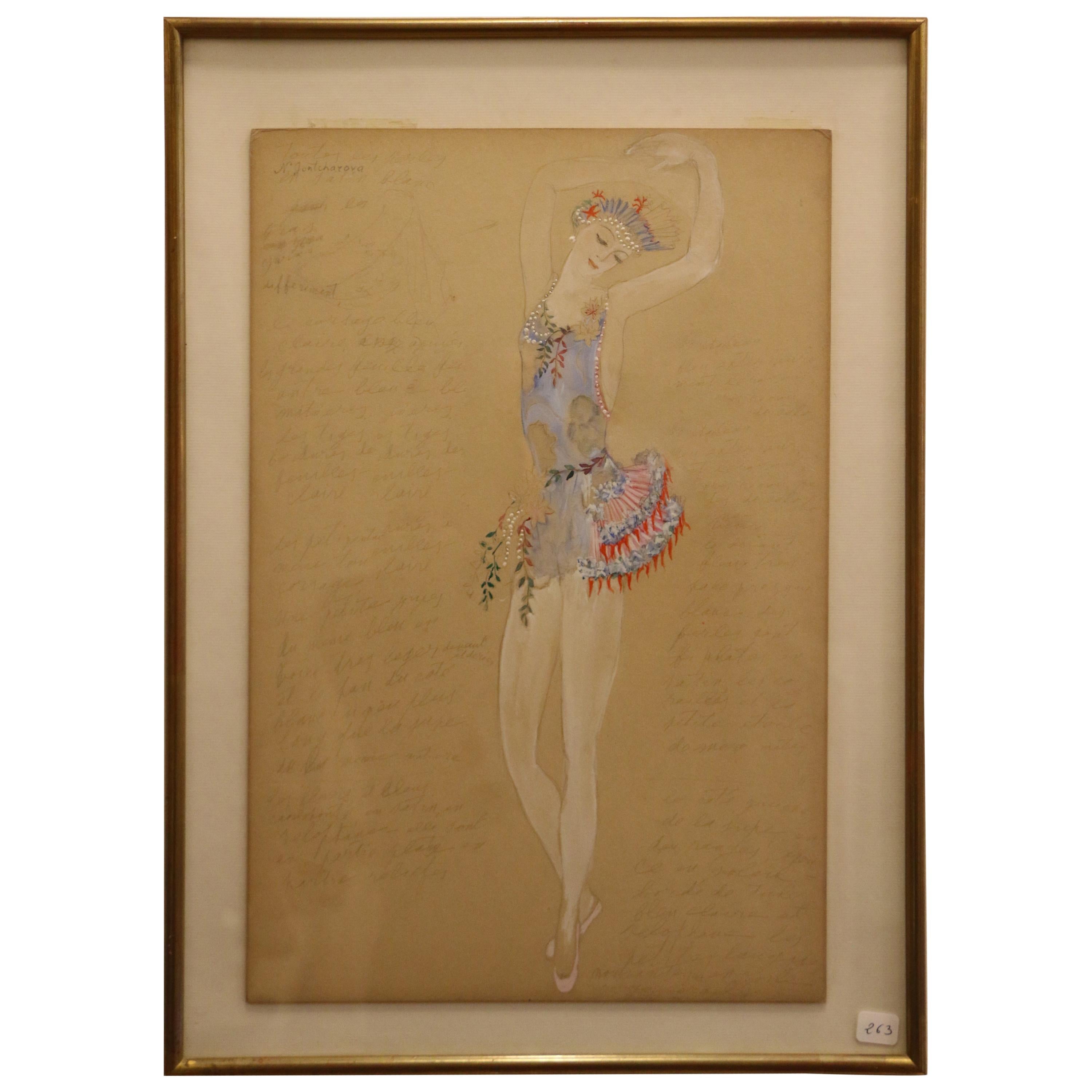 Costume for a Ballerine Dancer by Natalia Gontcharova, Watercolor and Pencil