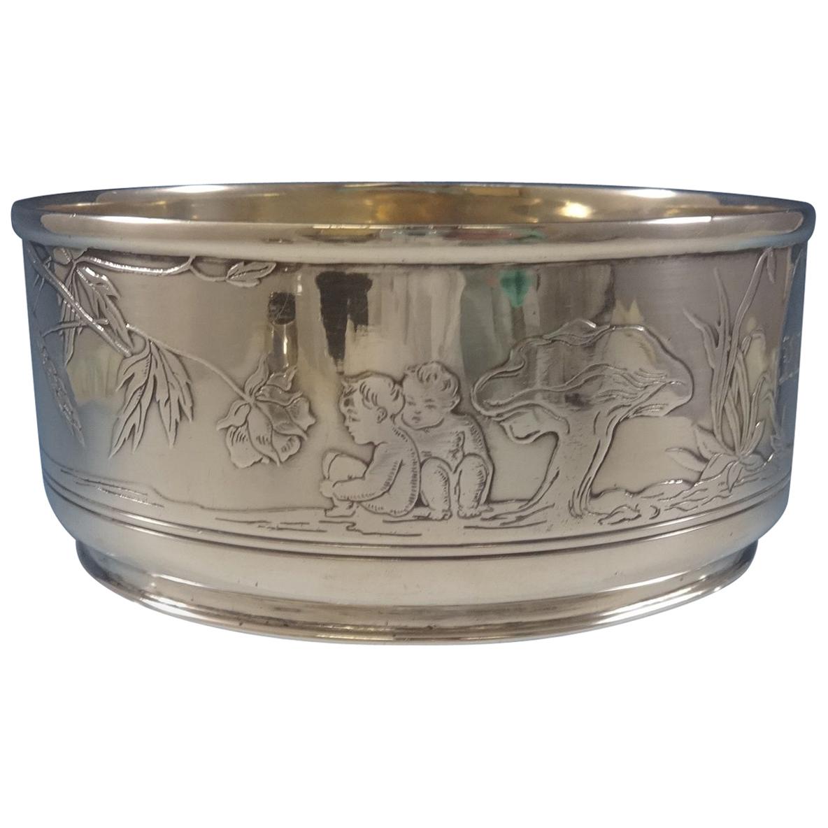 Tiffany and Co. Sterling Silver Child's Bowl with AcidEtched Fairies For Sale at 1stDibs