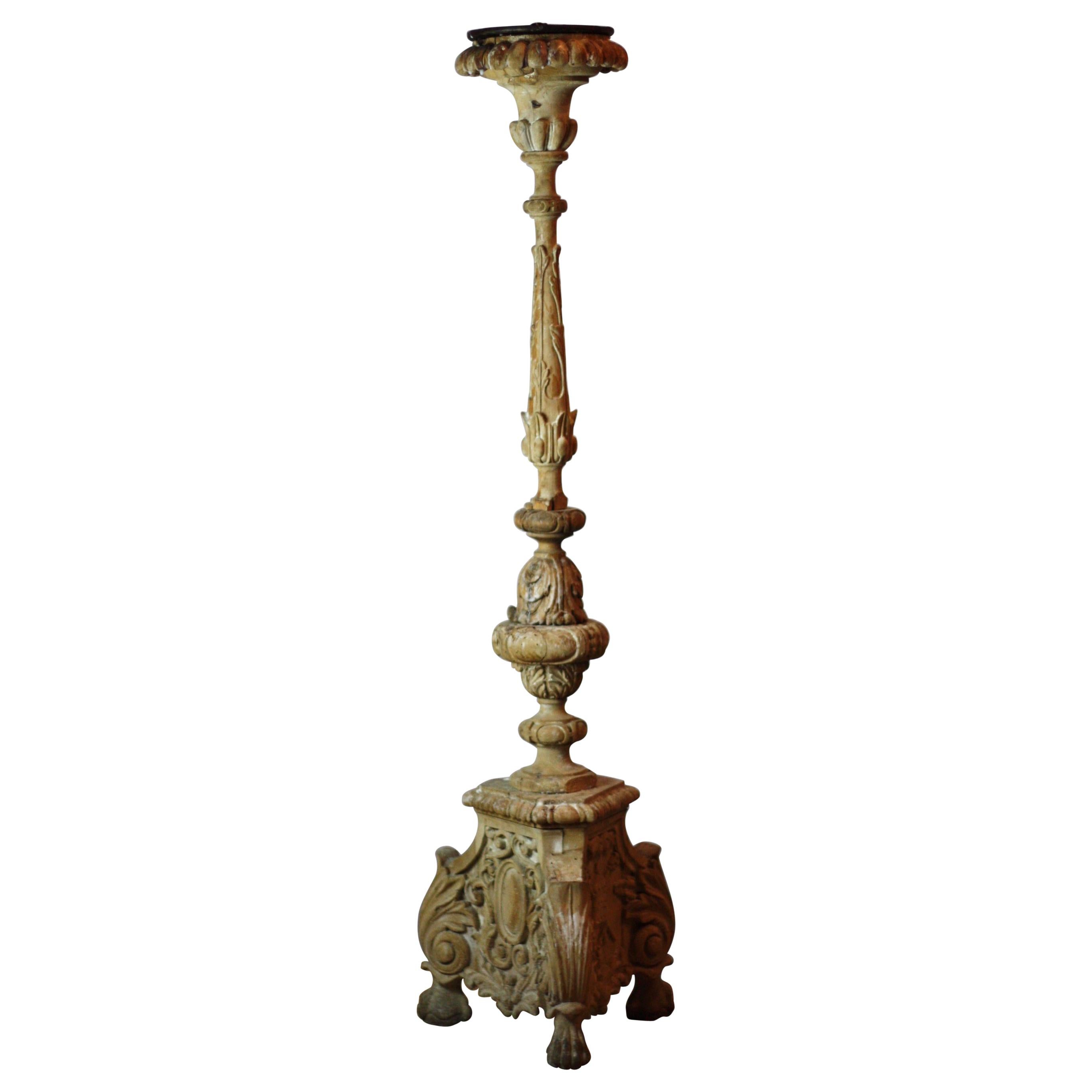 Carved Italian Church Candlestick For Sale