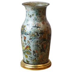 Chinoiserie Decalcomania Vase on Gold Painted Wooden Base