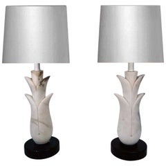 Italian Mid-Century Modern Pair of Marble Table Lamps