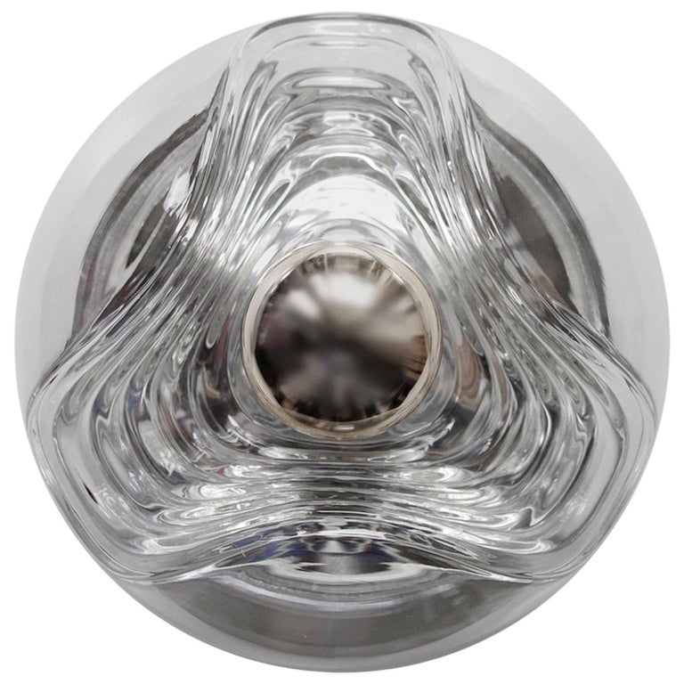 German Vintage Hand Blown Glass Flush Mount Wall Ceiling Light 1960s