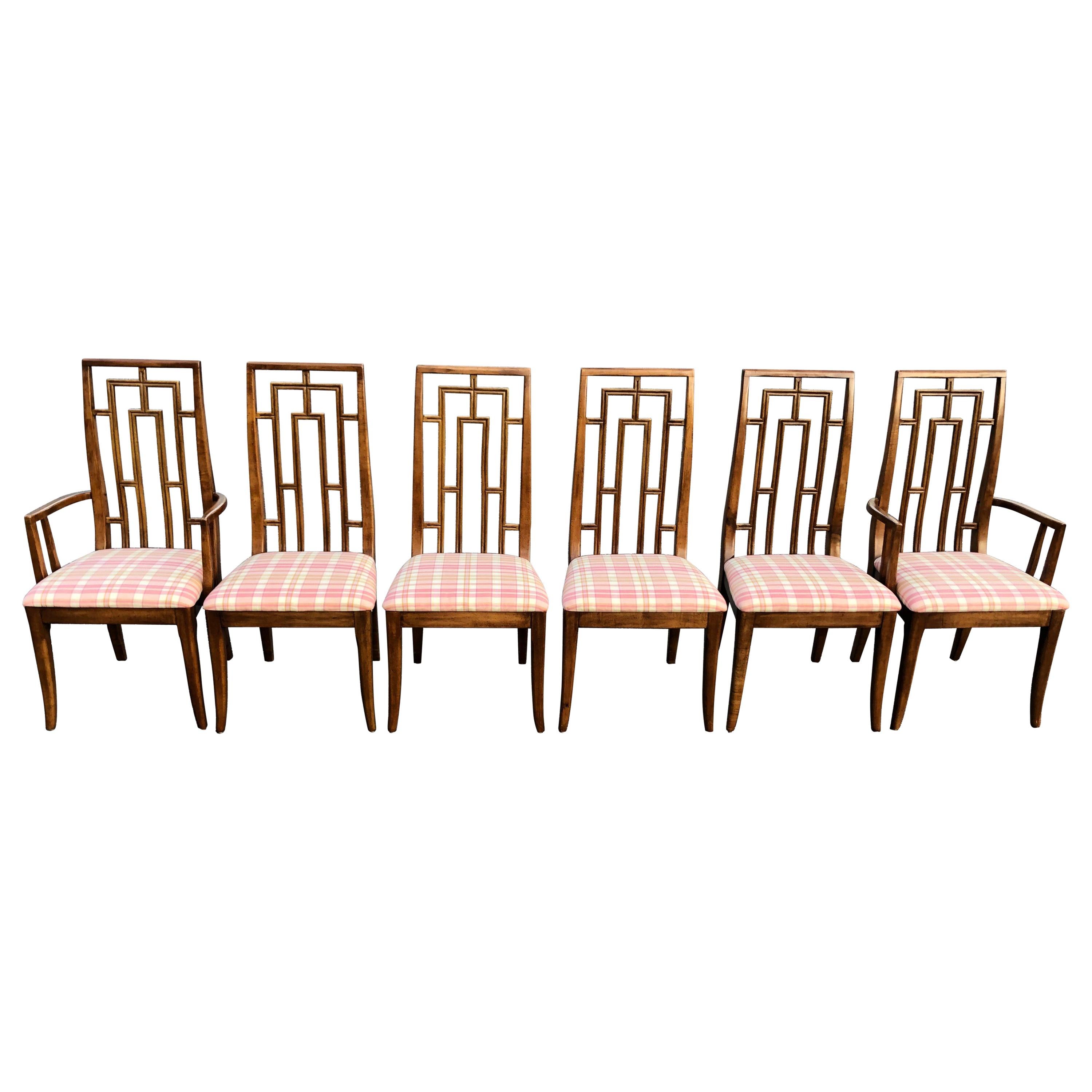 Set of Six Greek Key Mid-Century Wooden Dining Chairs