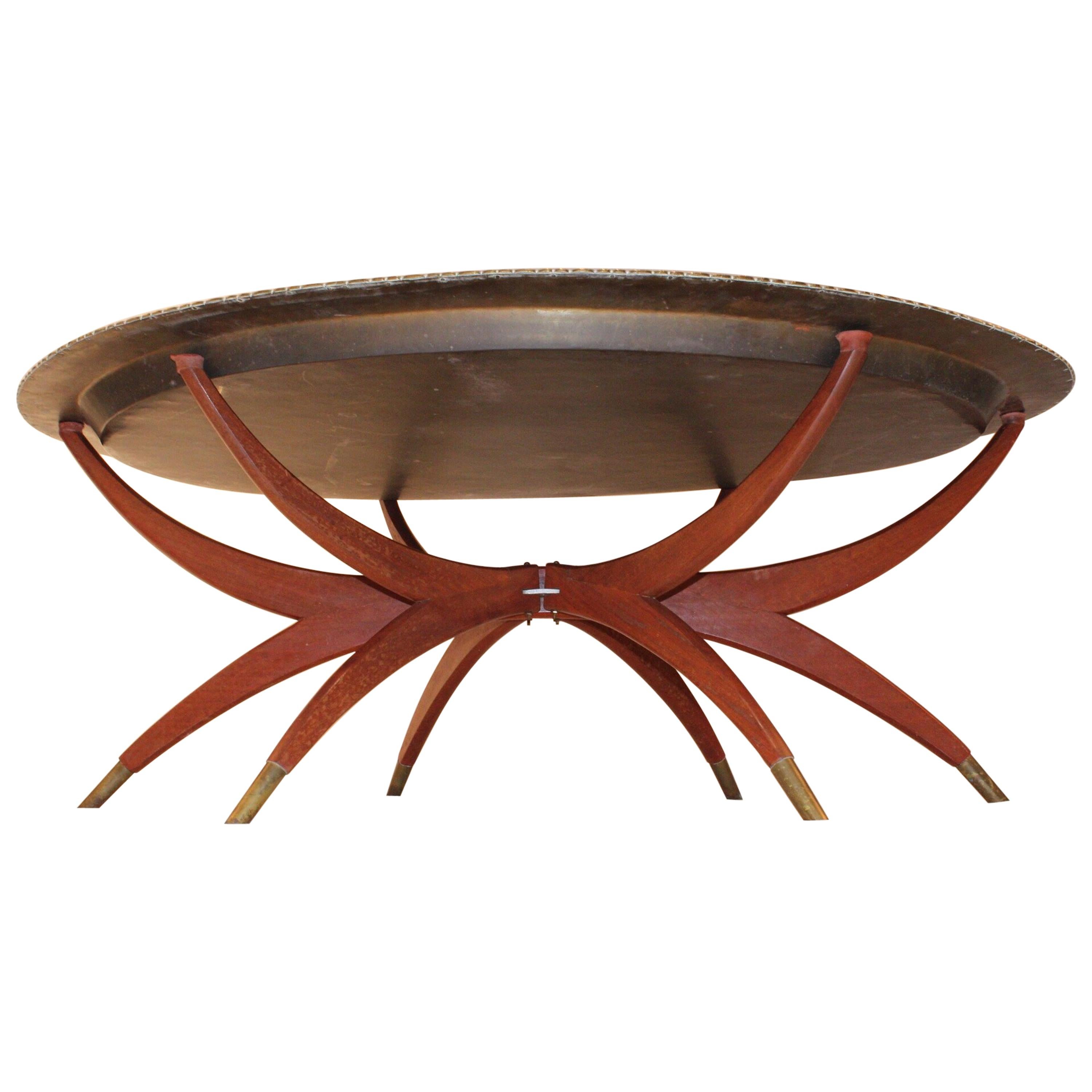 Midcentury Oval Brass Tray Top and Spider Legs Coffee Table
