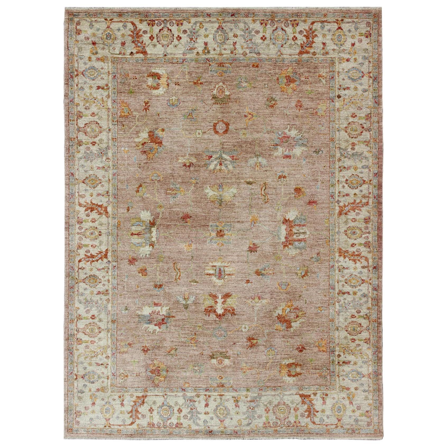 Large Angora Turkish Oushak Rug in Dusty Pink by Keivan Woven Arts 11' 8"X15 '4" For Sale