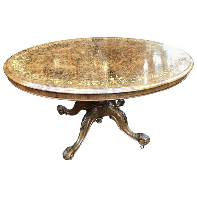 Victorian Burr Walnut Oval TiltTop Breakfast Table at 1stDibs