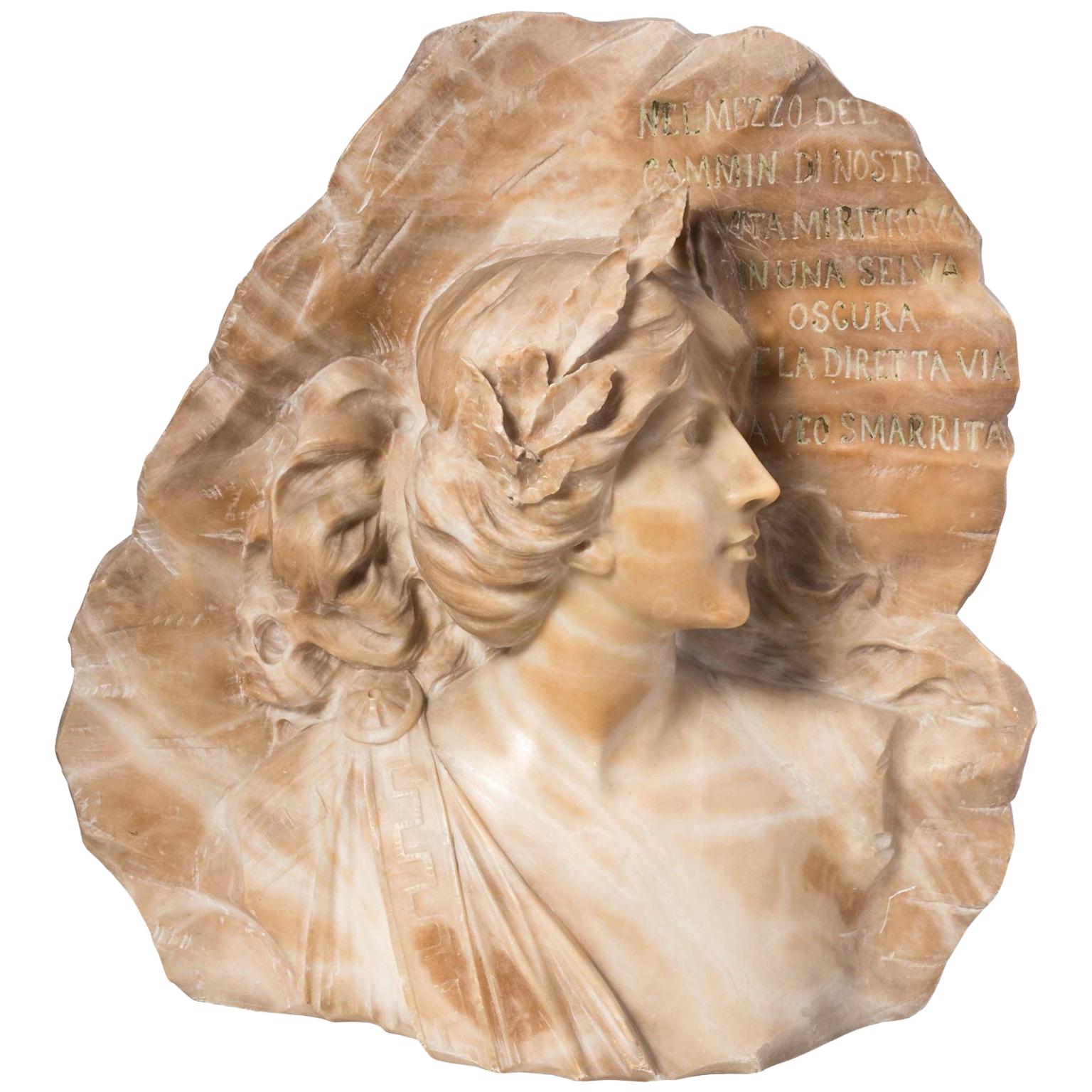 Carved Marble Bust of Maiden with Verse