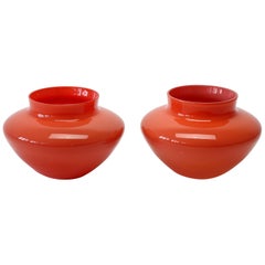 Cenedese Pair of Vintage Italian Red Murano Glass Bowls or Vases, circa 1967