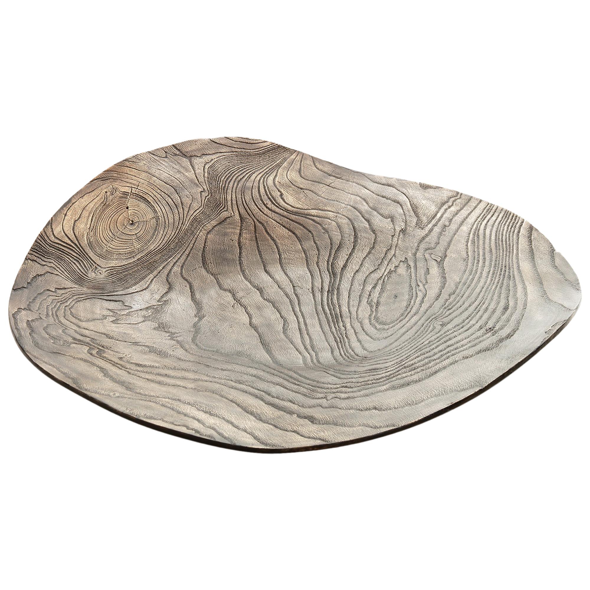 Solid Bronze ‘Willow Platter’ or Dish with Wood Texture and Blackened Patina For Sale