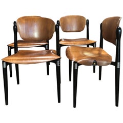 Set of 4 Rosewood and Black Lacquered "S83" Side Chairs by E.Gerli for Tecno