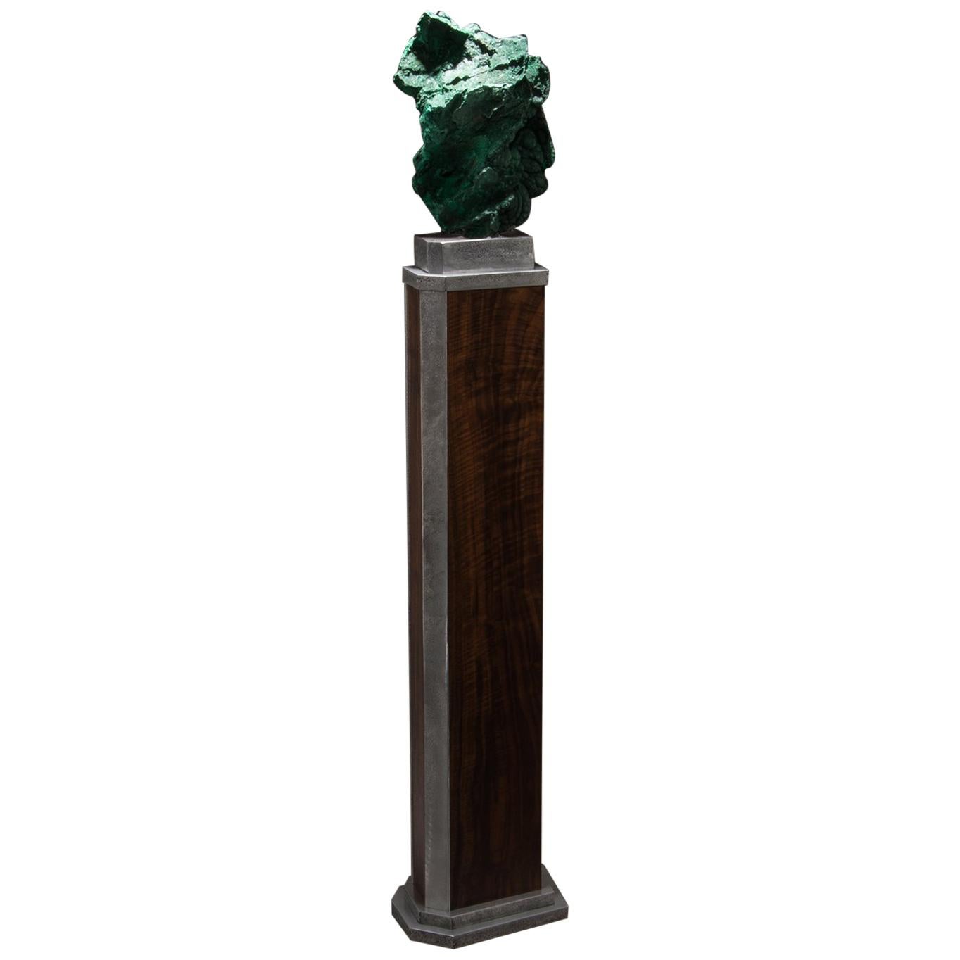 Studio Greytak 'Malachite on Walnut and Aluminium Base' Malachite Pedestal Art For Sale