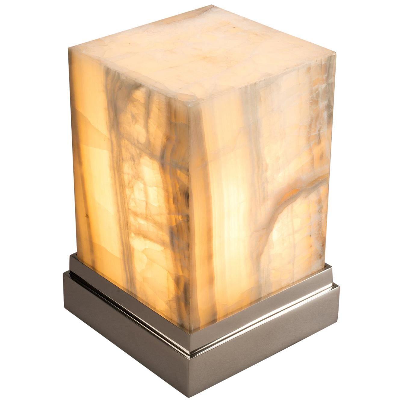 Studio Greytak 'Small Glo 1' Aragonite 'Onyx' and Stainless Steel Lamp For Sale