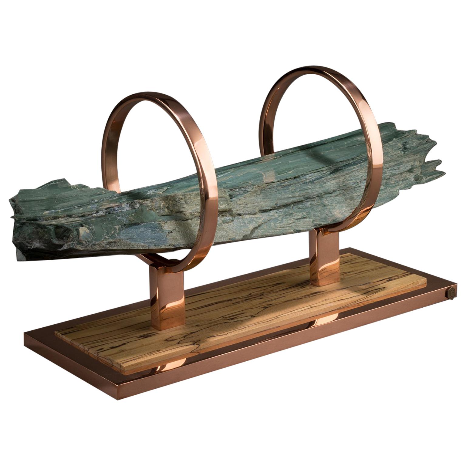 Studio Greytak 'Olympus 9' Green Serpentine, Polished Copper and Zebrawood For Sale